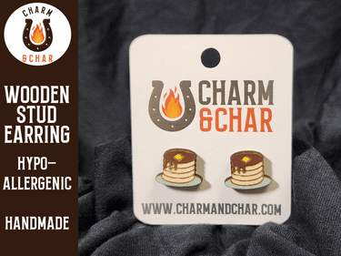 Pancakes Wood Stud Earrings - Food Fashion Earring - Stud Earring - Charm and Char